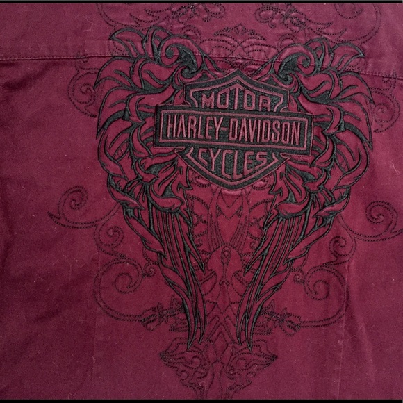 Harley-Davidson Burgundy Embroidered Shirt Women - Picture 5 of 6
